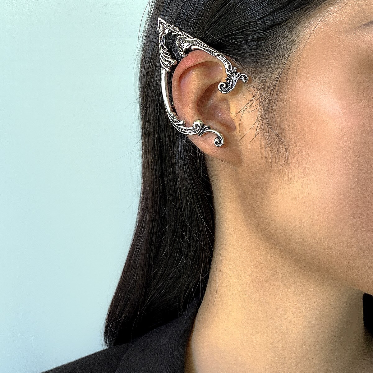 Gotisk elver øre manchet piercing brusk klatrer øre wrap retro sølv ørestikker punk hip hop klip på statement øreringe