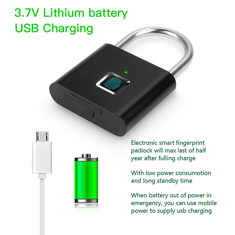 Mini Keyless Usb Opladen Kast Lade Slot Vingerafdruk Smart Hangslot Voor Deur Footprint Hangslot Locker Doos