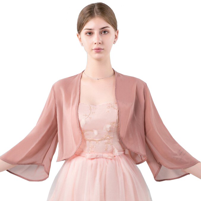 Champagner verrotten schwarz rosa grau Hochzeit Jacken wickelt Chiffon zucken Braut Bolero Jacke Mantel 3/4 Länge kappe Hülse Frauen Belero