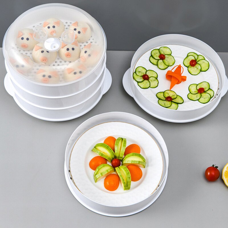Plastic Food Steamer With Lid Round Single/Double Tier Microwav Steamer Vegetable Pasta Cookware Home Kitchen Cooking Tools