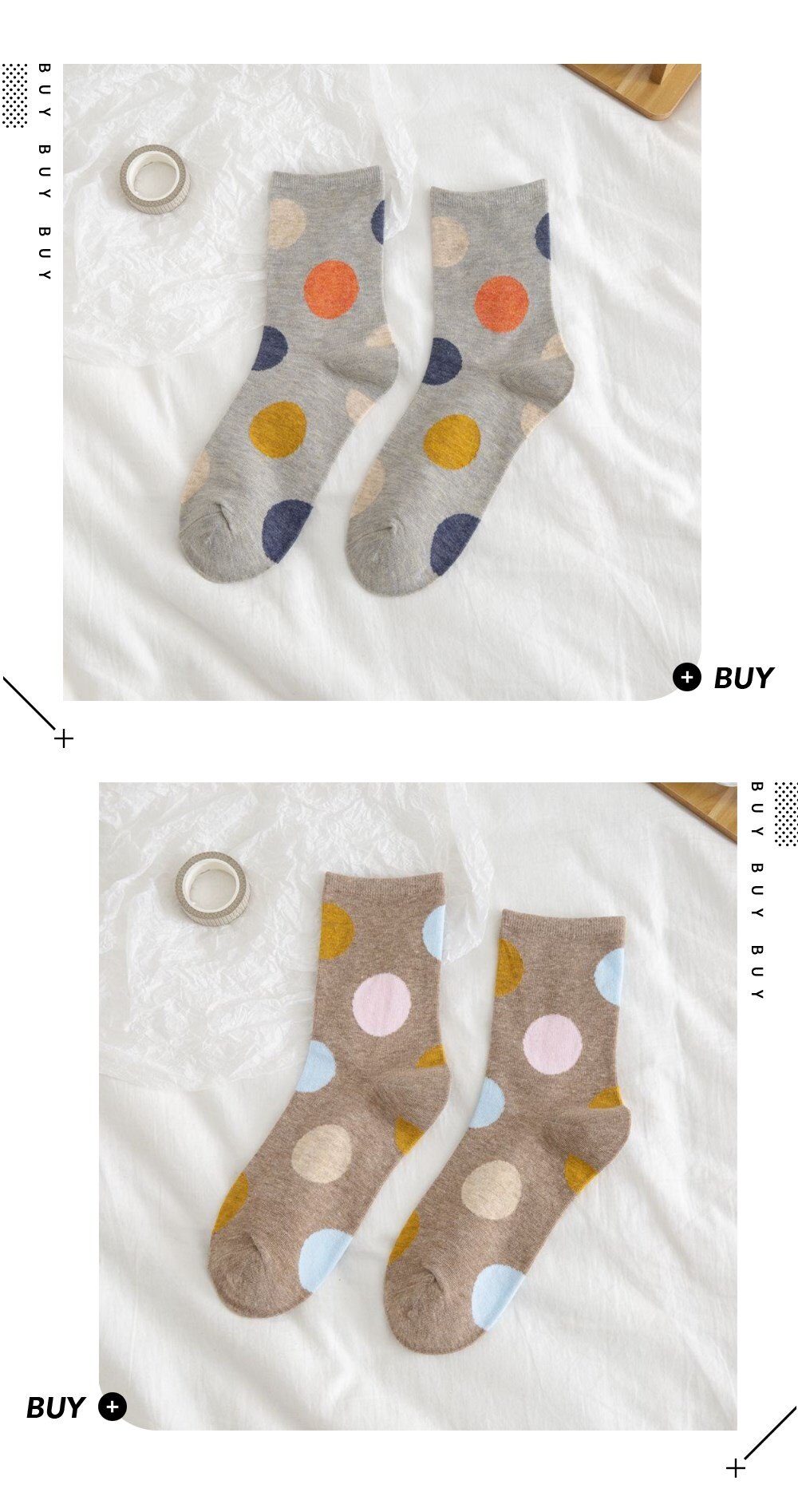 2 Pair/Pack Big Dot Cotton Socks Women Kawaii Women Socks Sweat Autumn and Winter: 86163-2