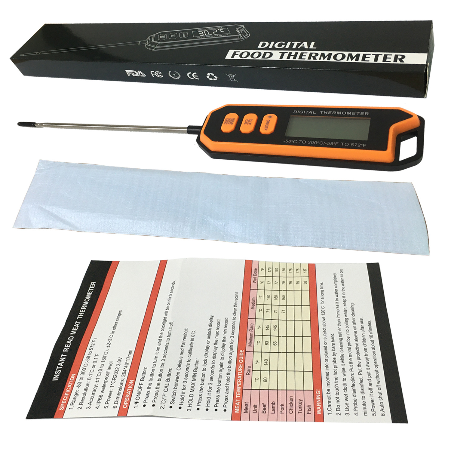 Fast Reading Kitchen Food Cooking Thermometer With Backlight Long Probe BBQ Meat Thermometer For Oven Milk