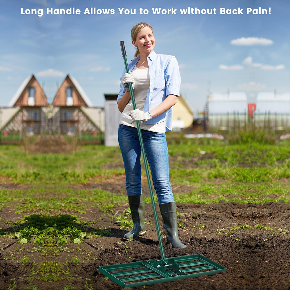 Rastrillo nivelador de césped de 75cm, herramienta de jardín con mango Extra largo para preparación de superficies de césped, acero inoxidable