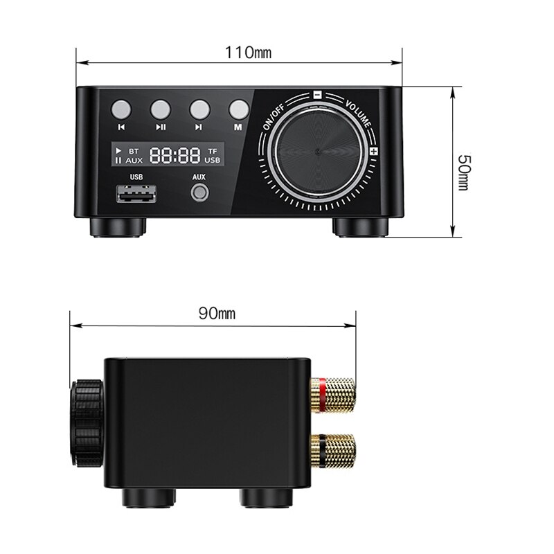 -50w x 2 mini klasse d stereo bluetooth 5.0 forstærker tpa 3116 tf 3.5mm usb input hifi o hjemmeforstærker til mobil/computer/lapto