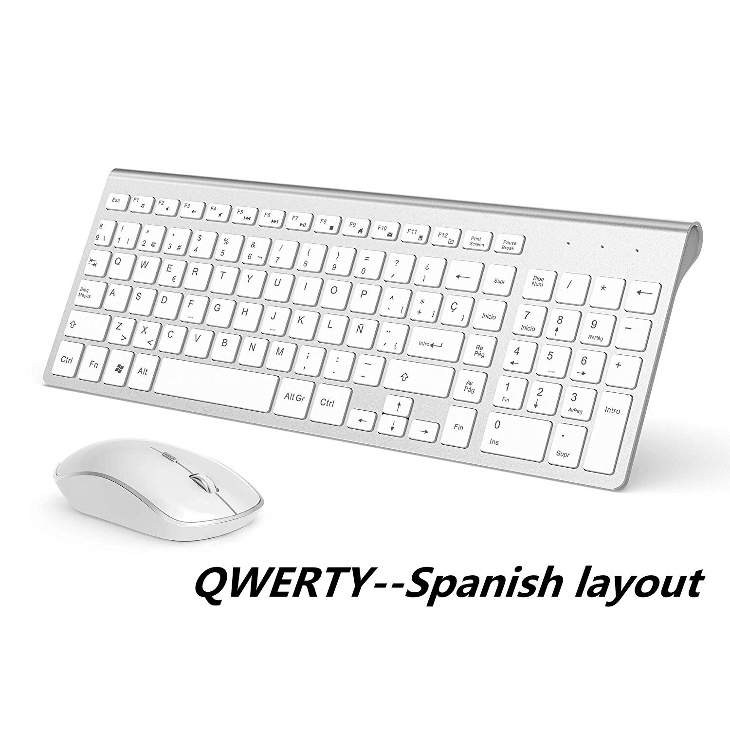 Wireless Keyboard Mouse,Full Size With Numeric Keys。Compatible with IMac Mac PC Laptop Tablet Computer Windows (Silver White): E S  Silver White