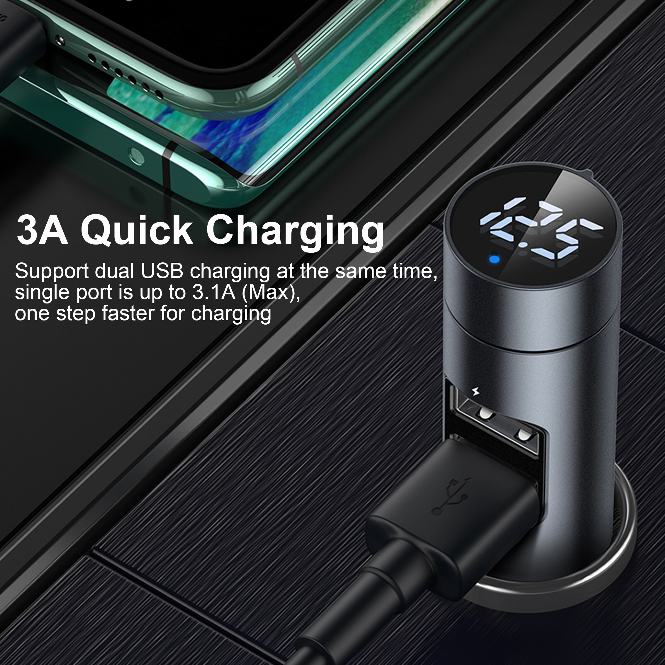 Baseus 3.1A Autolader Bluetooth 5.0 Adapter Fm-zender Draadloze Audio Ontvanger Mobiele Telefoon Oplader Voor Iphone Samsung