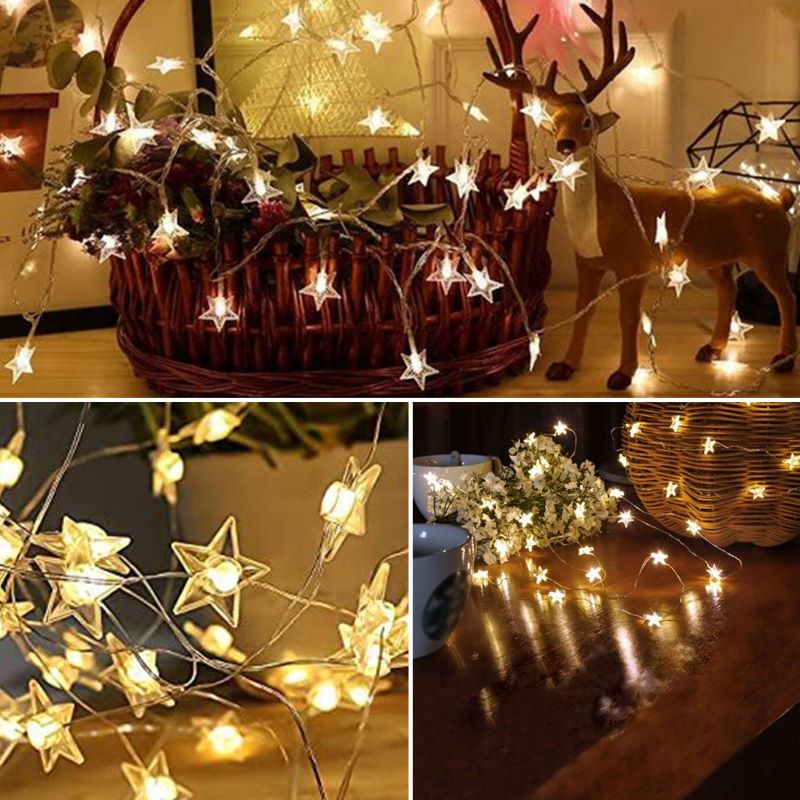 Guirnaldas de estrellas navideñas de 2m/4m/6m para dormitorio, cadena con adaptador alimentado por batería, guirnalda de luces, decoración para de boda y vacaciones