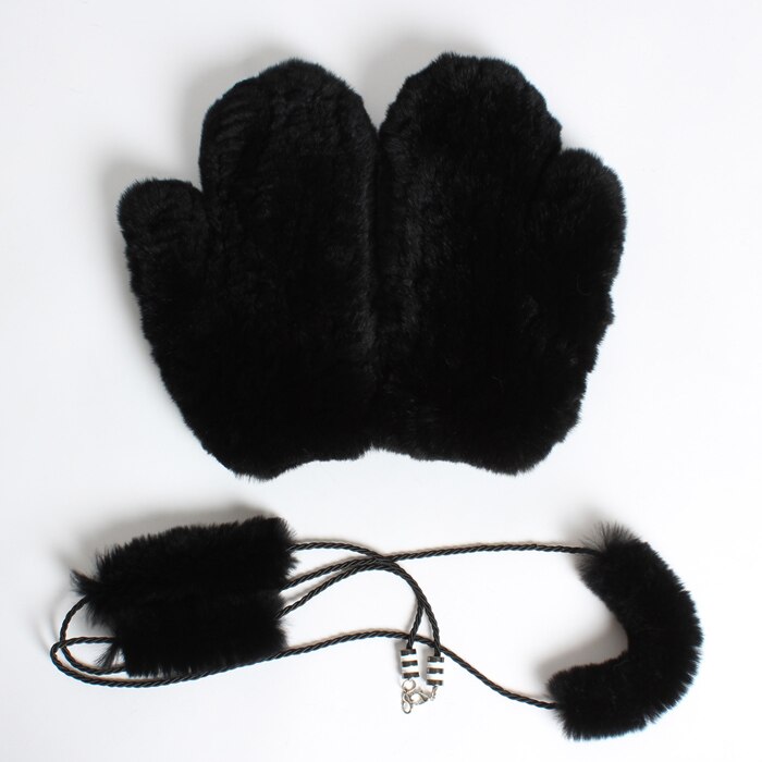 russland Frauen Winter betroffen 100% Natürliche Rex Kaninchen Pelz Handschuhe Dame Handgemachte Starke Warme Weiche Rex Kaninchen Pelz Handschuhe: Schwarz