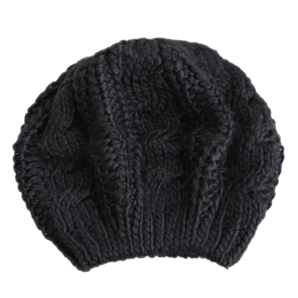 Vinter kvinder baret varm strikket baggy beanie hat temmelig behagelig almindelig hætter flerfarvet elasticitet ski cap: Sort