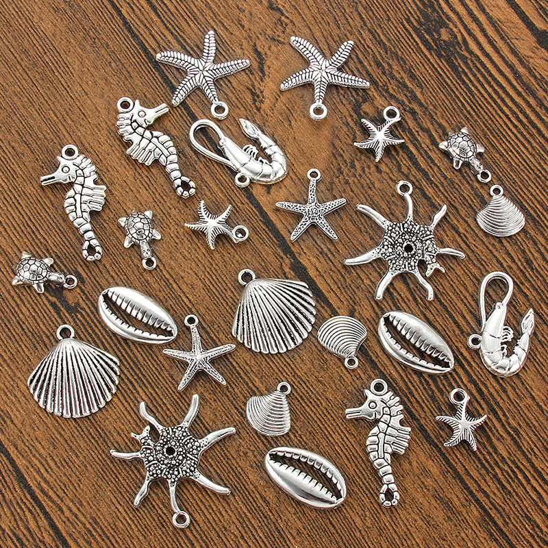 10 teile/los Gemischt Seepferdchen Shell Starfish Ozean Charme Anhänger Schmuck, Die Entdeckungen DIY Europäischen Armband