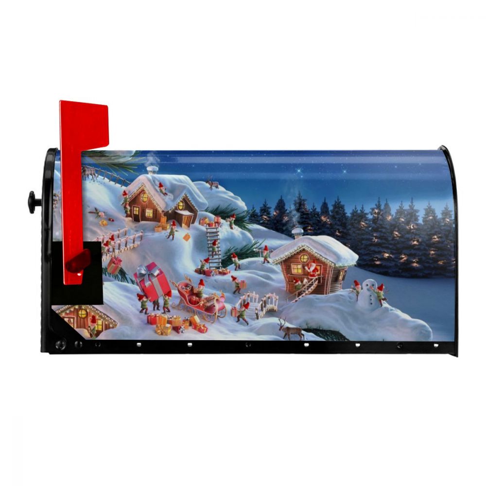 Christmas Party In The Snow Mailbox Cover Happy Year Mailbox Wraps Magnetic Post Box Cover for Garden Yard