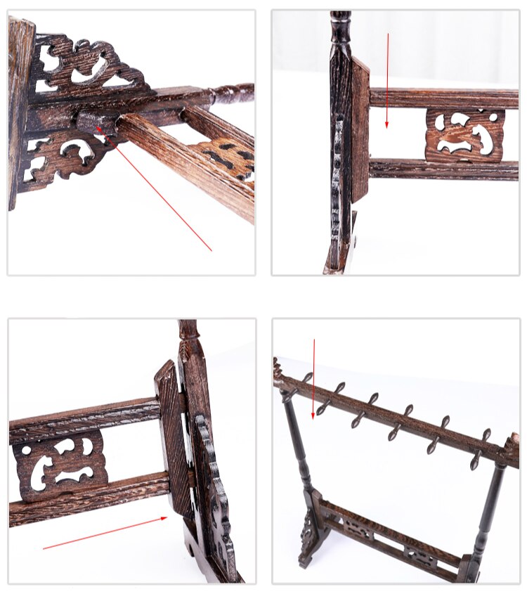 Antieke Eenvoudige Stijl Duurzaam Massief Houten Pen Houder Kalligrafieborstel Rack Traditionele Schilderen Schrijven Borstel Houder 12 Hangers
