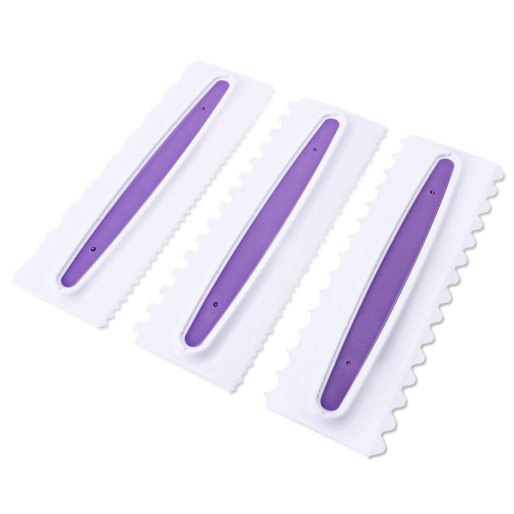 3 Pcs Pastry Icing Kam Set Plastic Cake Schraper 6 Texturen Fondant Spatels Bakvorm Taart Decoreren Gereedschappen Paars