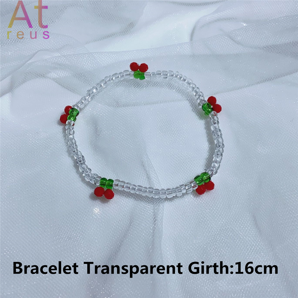Zomer Strand Boho Transparante Kralen Cherry Sieraden Set Crystal Choker Ketting Voor Vrouwen Meisje Fruit Weave Kralen Armband Ring: H72598