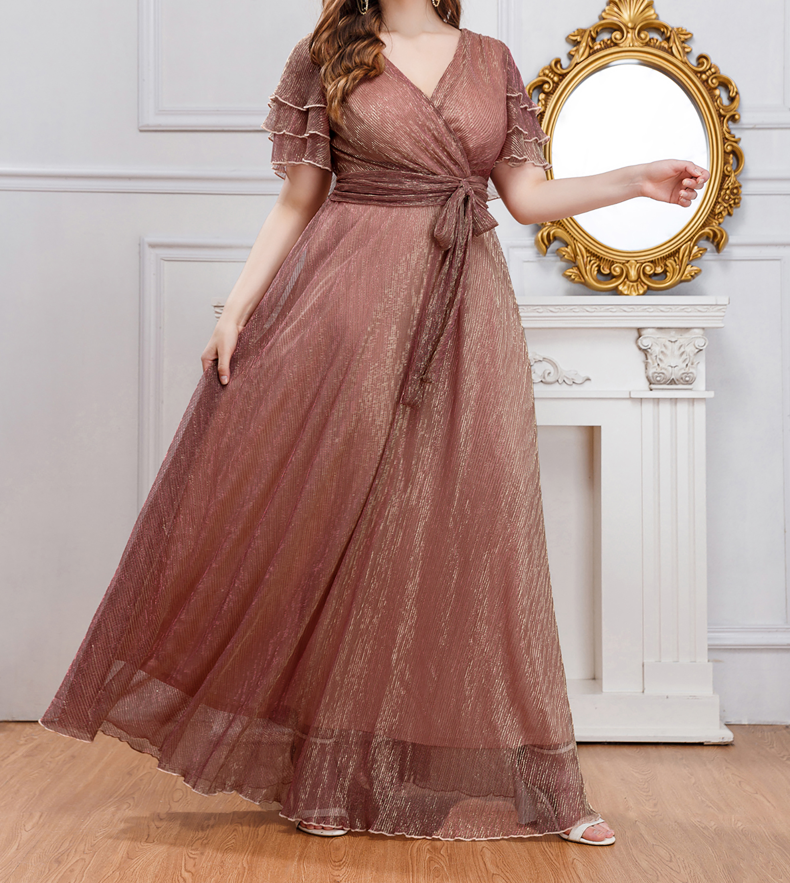 Beeindruckend! Plus Größe Chiffon-Kleid mit V-Ausschnitt Geheimnis – Elegantes langes Kleid für kurvige Frauen! Abnehmen und atemberaubend!