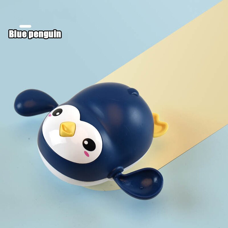 Newest Baby Bath Toys Cute Cartoon Crab Penguin Whale Baby Water Toy Infant Swim Chain Clockwork Toy For Kid: Blue penguin