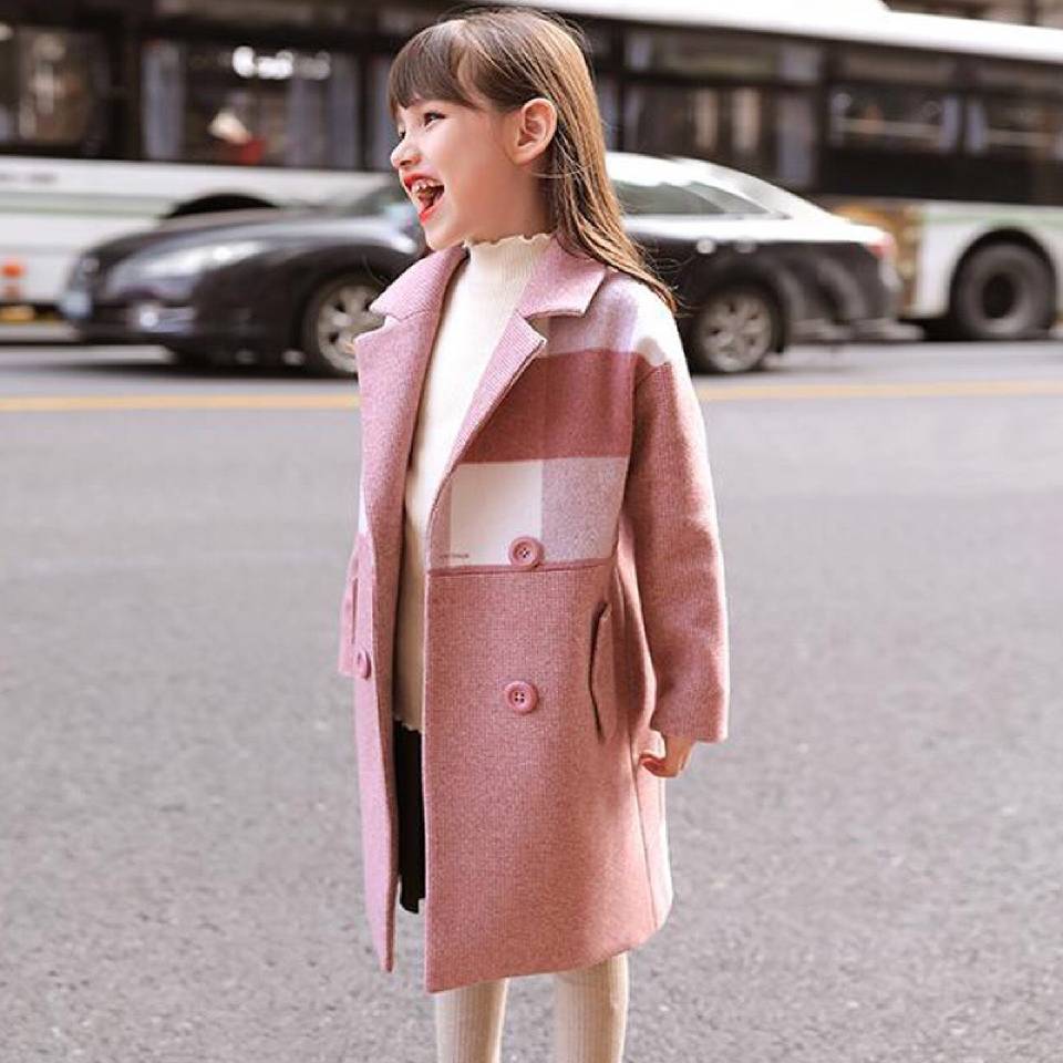 Baby jenter barn ull jakker kåpe vinter barn lang rutete småbarn jente yttertøy til jente 4 5 6 7 8 9 10 11 12 13 år: 01 / 13