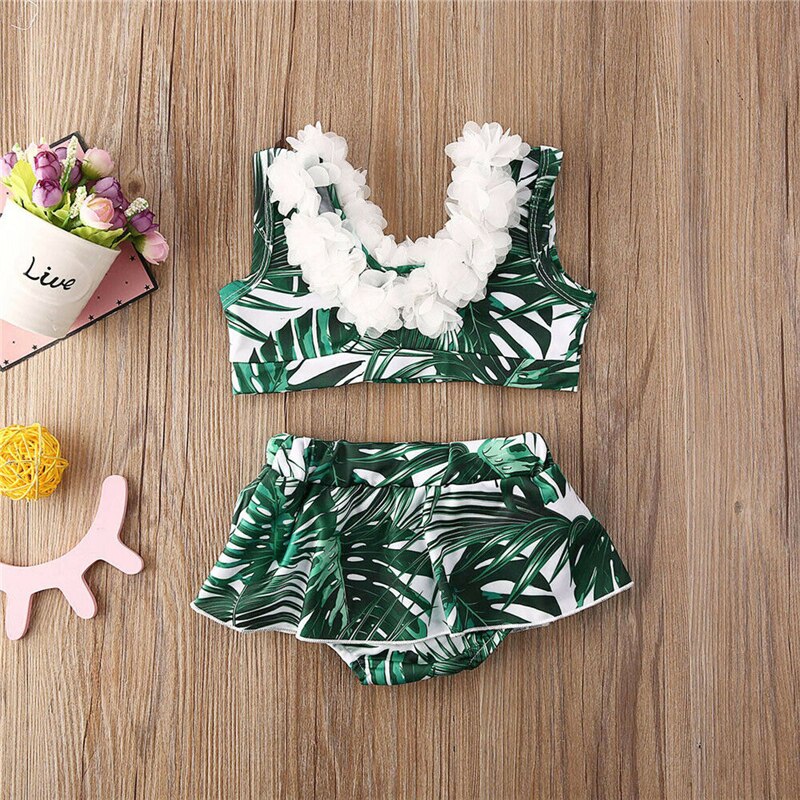 Baby badetøj børn piger sommer flæse seler trykt bikini badedragt sæt grønt badetøj børn pige купальник