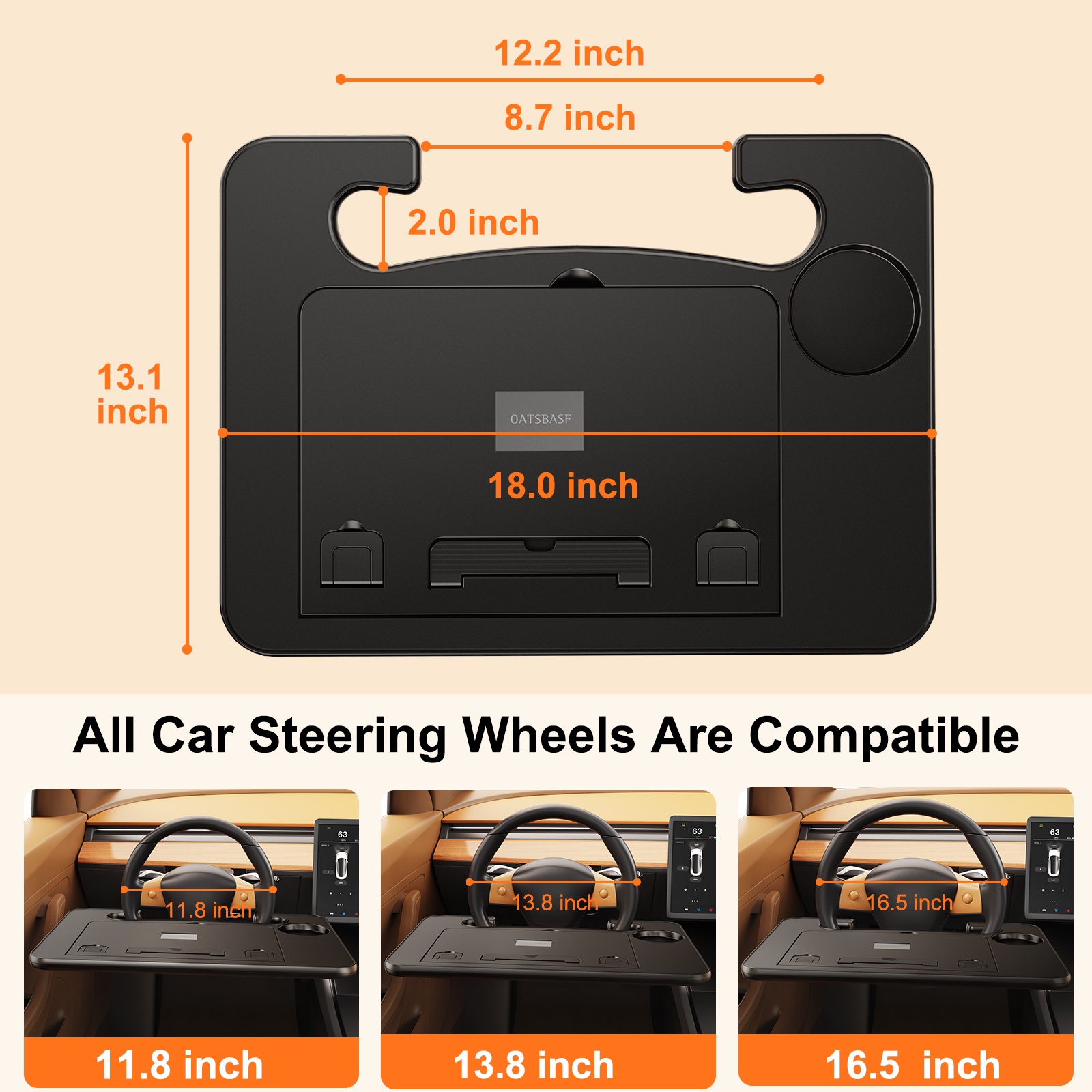Hipacool Portable Car Laptop Computer Desk Mount Stand Car Steering Wheel Foldable Adjustable Tray Board Table for Work Eat Read