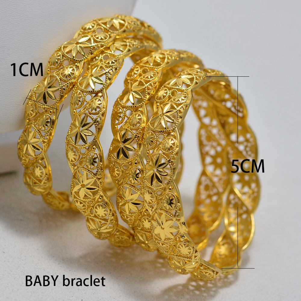 24K 1Pcs Dubai Arab Gold Baby Armband Armreifen Schmuck Armbänder Frauen Mädchen Baby Nahen Östlichen Afrikanische Kupfer armreifen