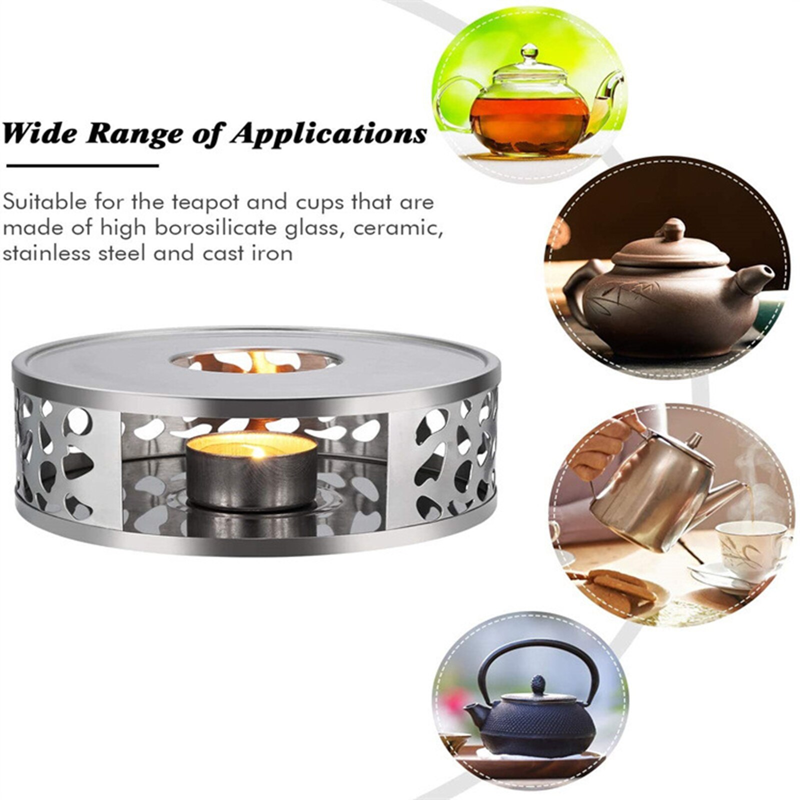 Candle TeaPot Warmer Stainless Steel Household Tea Stand Candle Base Hollow Out Heater Stand For Teapot Cups Milk Warmer 1 PC