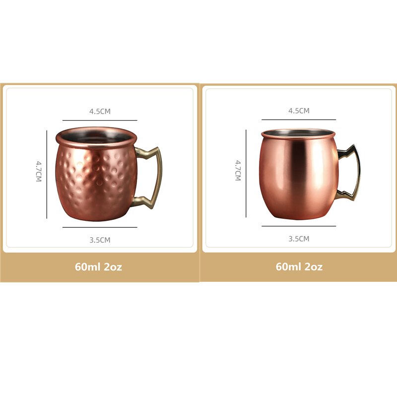 6PCS 2oz Mini Moscow Mule Mug Set Shot Glasses Set Stainless Steel Hammered Copper Plated Milk Coffee Cocktail Wine Travel Cup