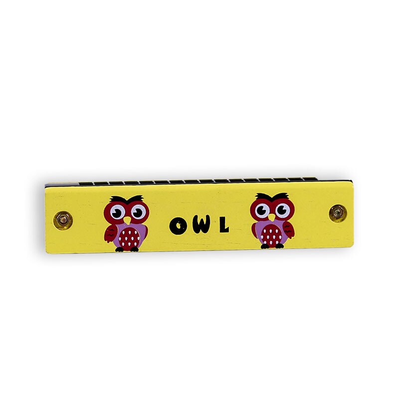 1Piece 13CM Wood Plastic 16 Holes Harmonica Toy Cute Flower Fun Double Row Early Educational Musical Instrument For Kids: owl