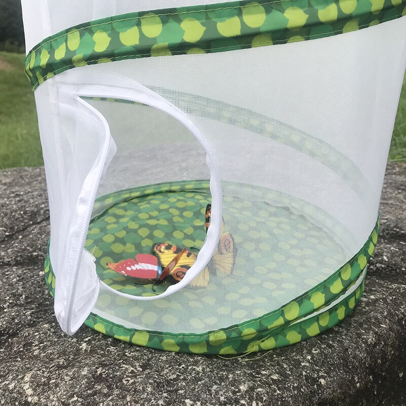 Green Collapsible Insect Cage Mesh Insect Habitat Cage Butterfly Mantis Stick Breeding Zipper Cages Net Cloth