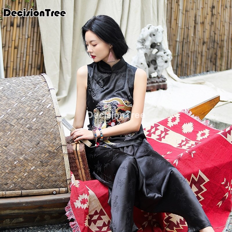 Gilet ethnique pour femmes, haut de style chinois rétro, jacquard , gilet hanfu chinois traditionnel, vêtements pour femmes,