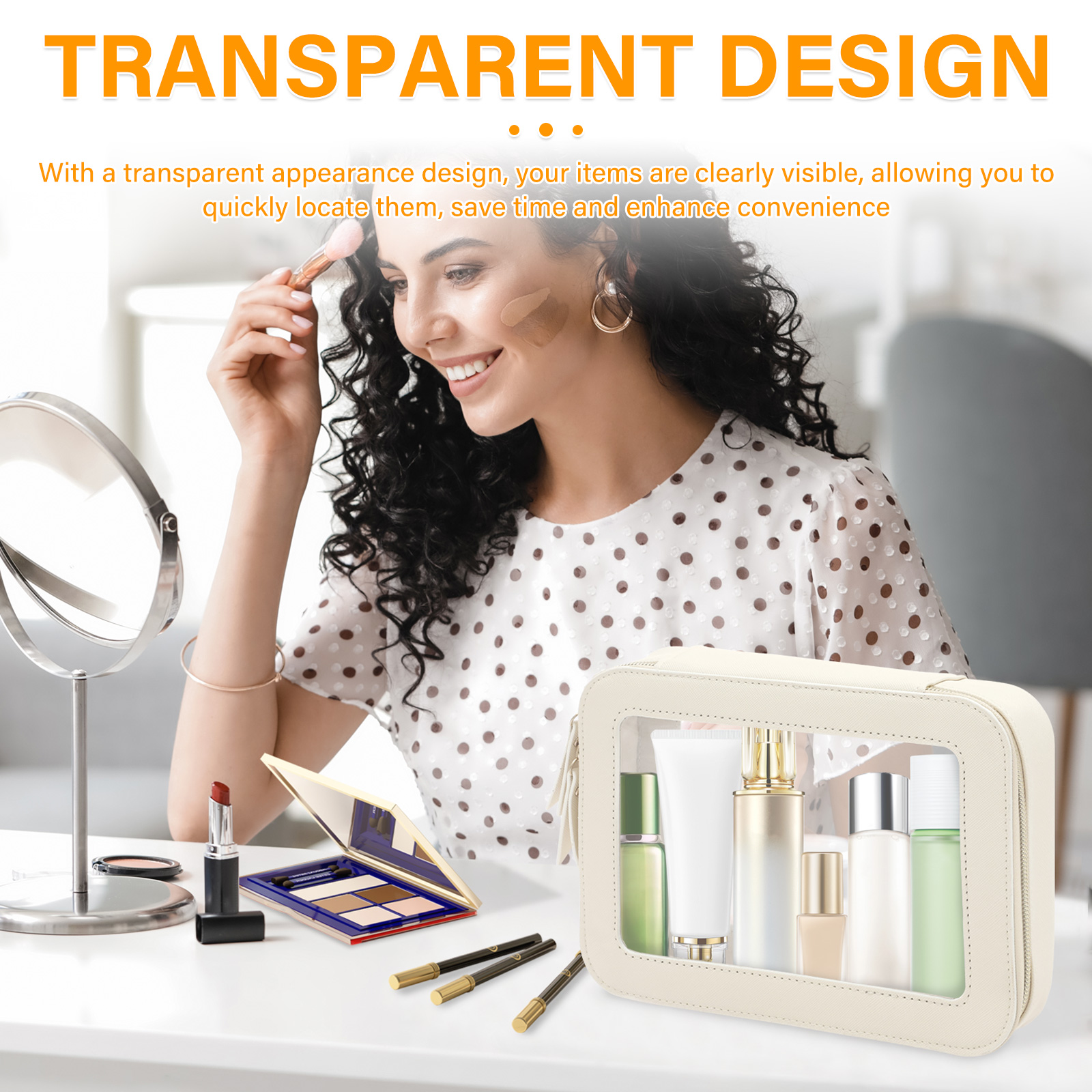 Bolsa de cosméticos pequeña, bolsa de maquillaje transparente de PVC con cremallera, bolsa de aseo impermeable de viaje, organizador de artículos cuadrado multifuncional para mujer