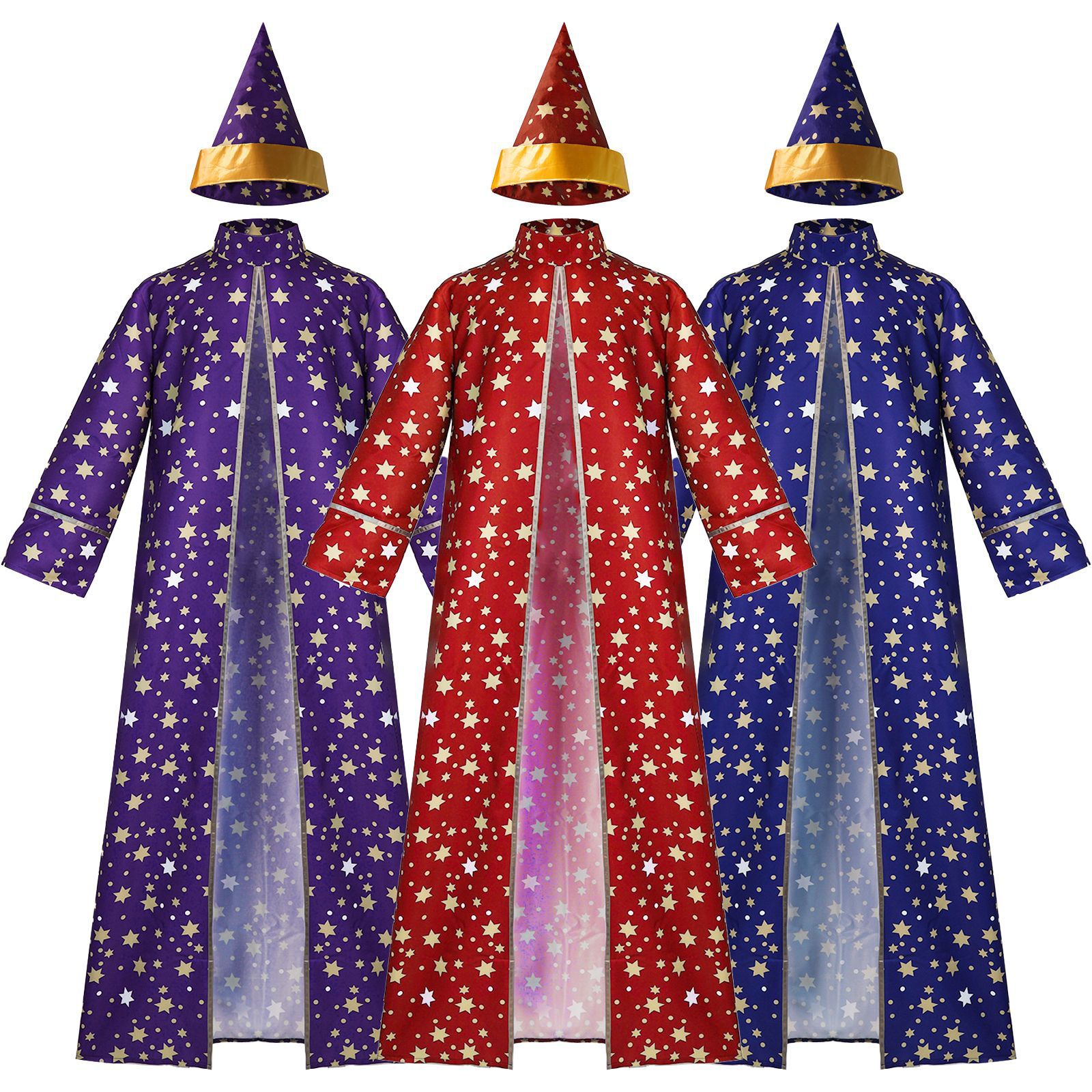 Traje mágico mágico masculino com robe azul manto chapéu estrela lua mágico feiticeiro cosplay traje adulto rpg conjunto de roupas