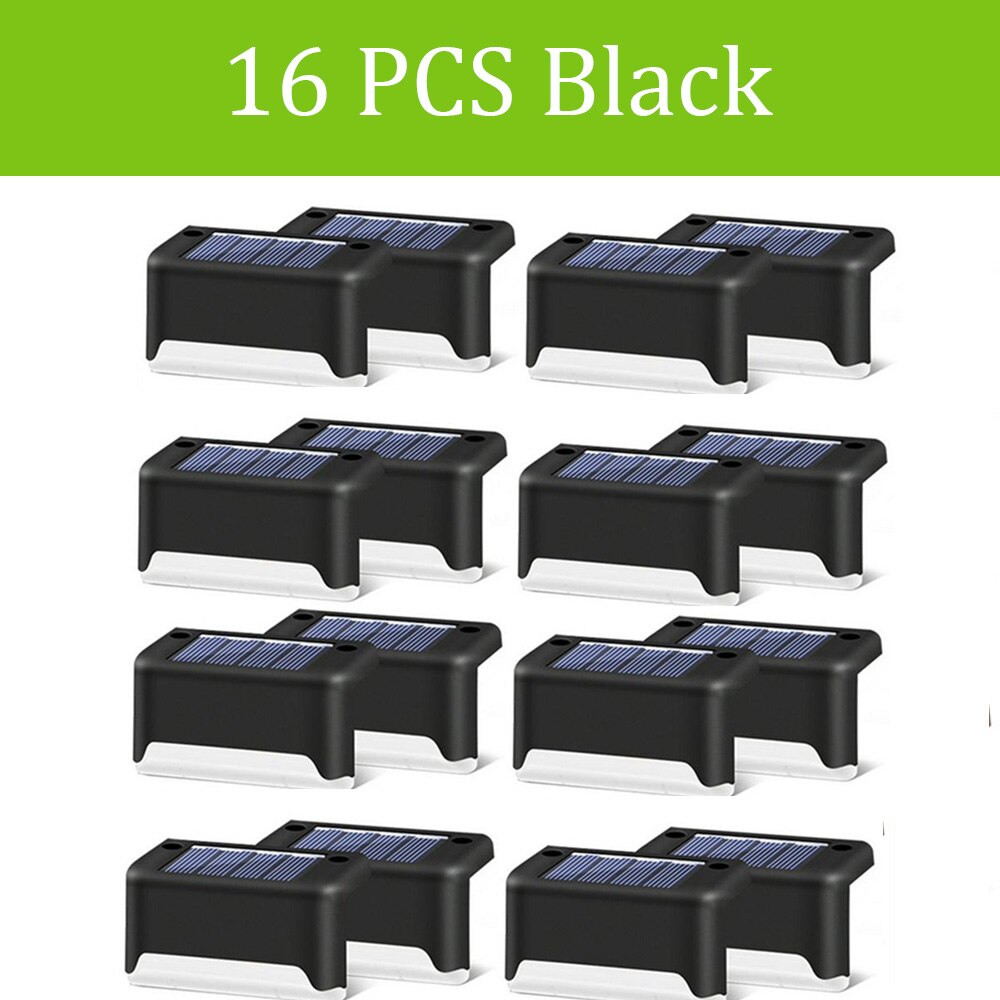 Luz LED para vallas 16 Uds., luz Solar para escaleras y caminos, lámpara impermeable para caminos de pared, iluminación para jardín, paisaje y patio: 16 pcs Black