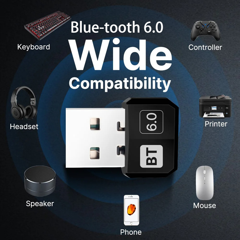 USB Bluetooth 6.0 5.4 Adapter for PC Windows 10 11 Bluetooth Receiver Transmitter for Keyboard/Mouse/Pc Laptop