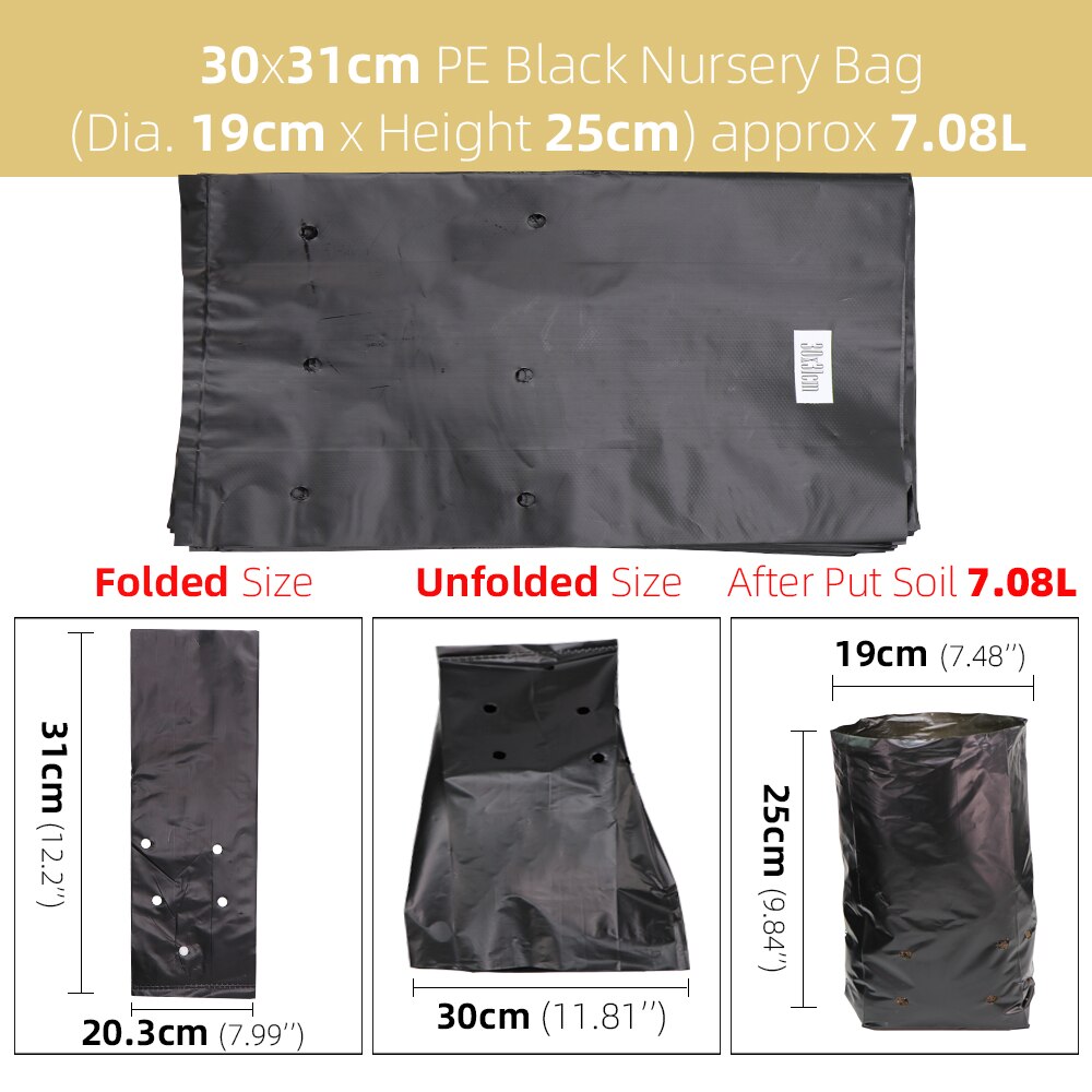 50/100Stck PE Verdicken Pflanze Wachsen Tasche Kindergarten Taschen Sämling Töpfe mit Atmungsaktive Löcher Schwarz Pflanzen Sack Umweltfreundliche garten: 100Stck / Schwarz 30x31cm