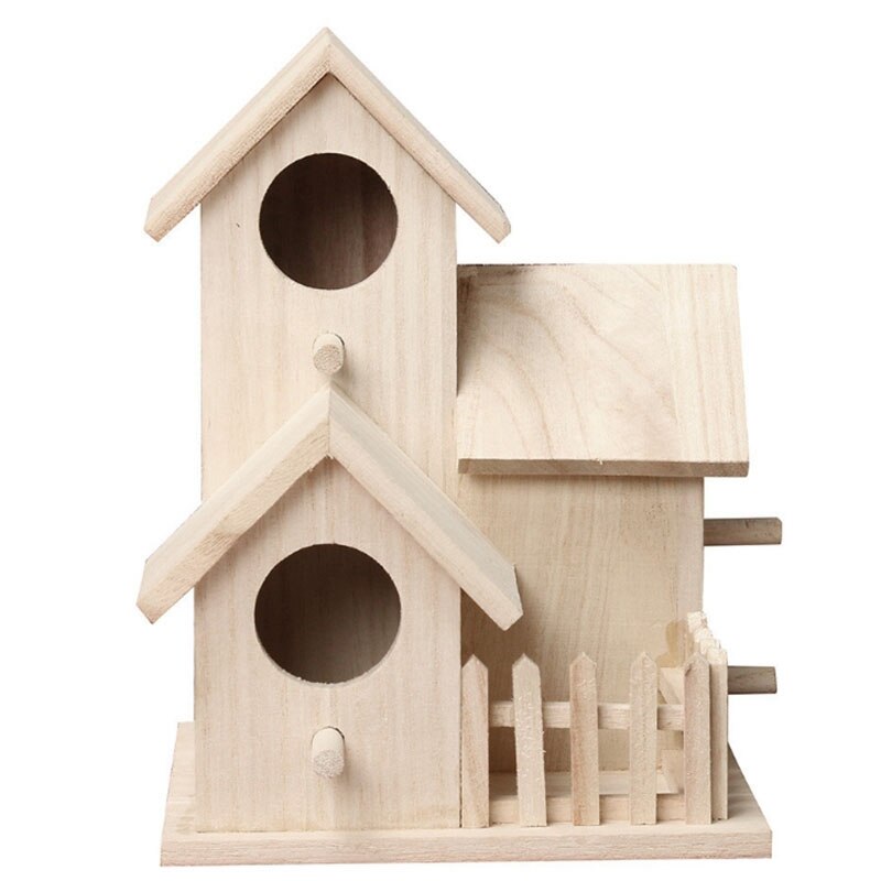Wood Birds Nest Box DIY Breeding Parrot Cockatiels Swallows Nest Outdoors Roof Wooden Bird House Hanging Decor: Default Title