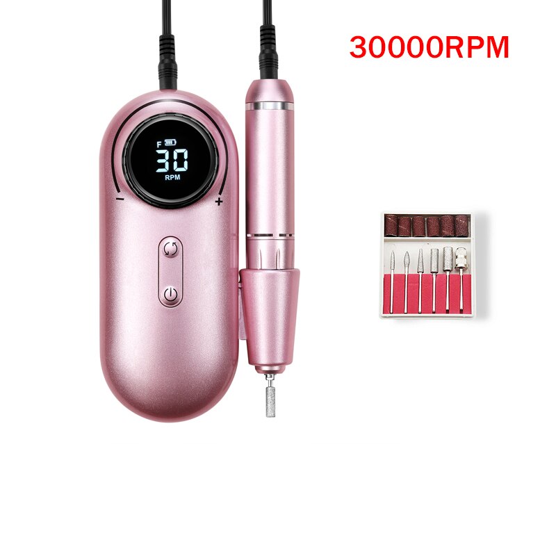 High Speed 30000RPM Portable Nail Drill Machine Adjustable Speed Replaceable Polishing Head With LCd Display Nail Drill Kit: UV 301 Pink