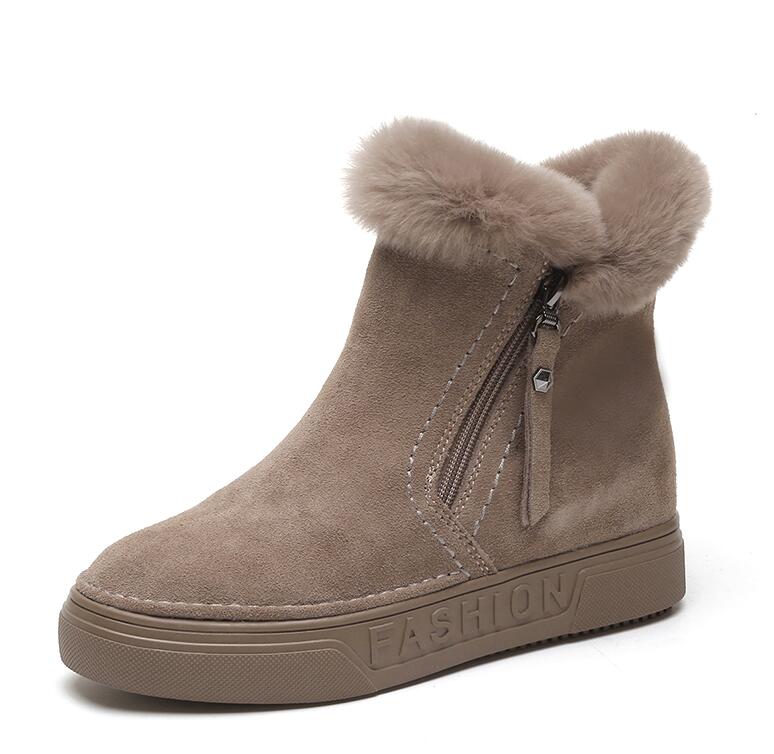 Dam vinter ankelstövlar dragkedja flock plattform snö dam plysch sneakers lediga platta skor kvinna skor gummi botas mujer: Brun / 38