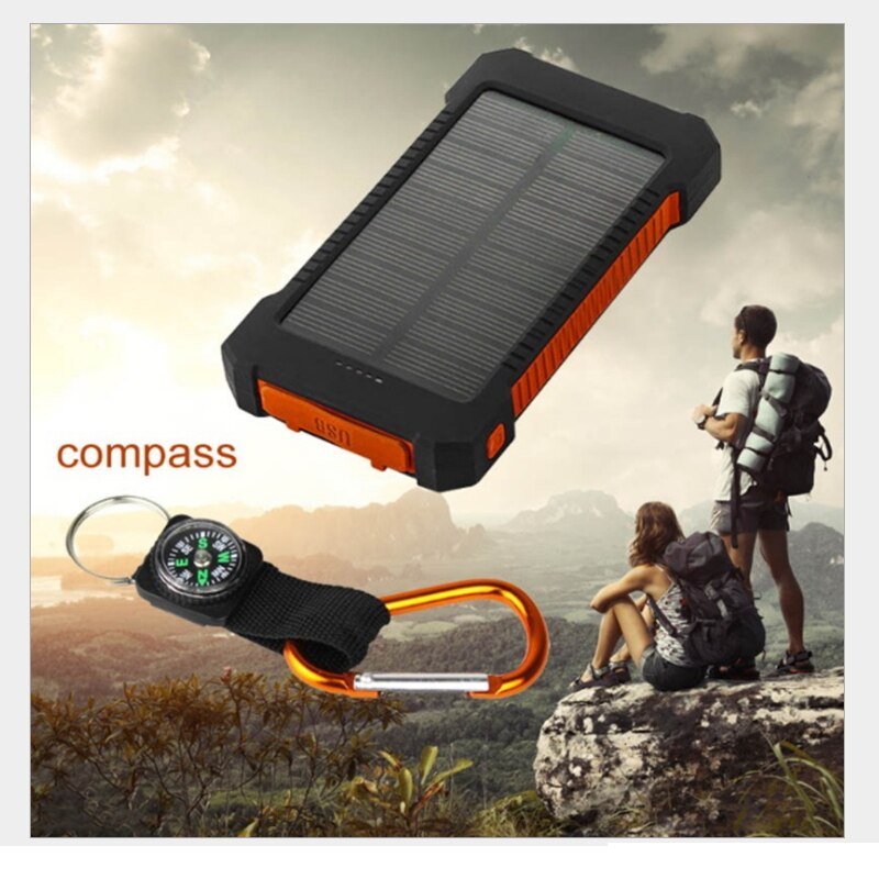 Universal Portable Waterproof Solar Power Bank 20000mah Dual-USB Solar Battery Charger for All mobilePhone Battery case