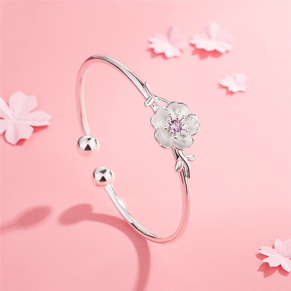 Brazalete de flores a la para mujer, brazaletes de flores de cerezo, pulsera de cristal de amistad