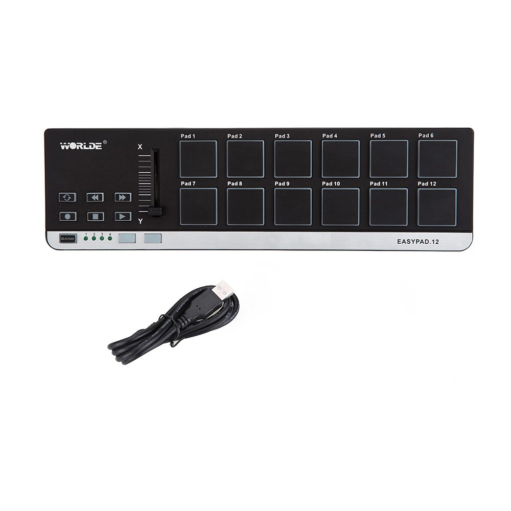 Worlde EasyPad.12-Mini USB portátil, controlador MIDI de 12 tambores, , 4 bancos para diferentes configuraciones, fácil de llevar