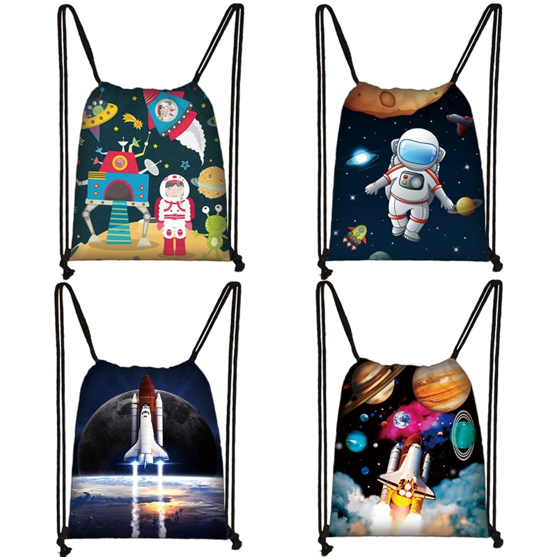Astronaut Rocket Spaceship Drawstring Bag Teenager Boys Girls Storage Bag Galaxy Travel Backpack Kids Bookbag Shopping Bags