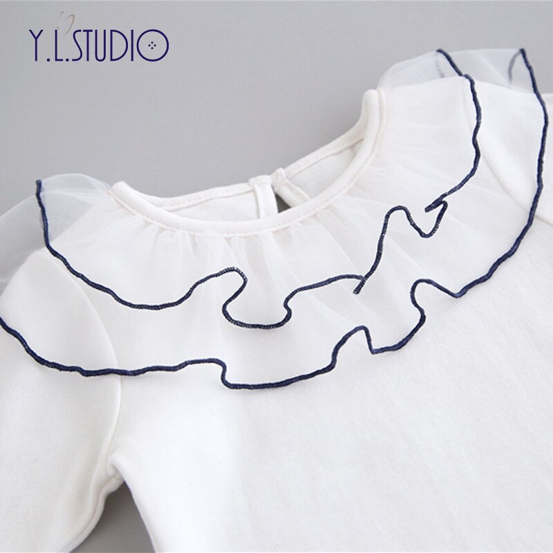 T-shirt en dentelle pour filles | Col à volants, maille avec ouverture au dos, doux, T-shirt anniversaire, vêtements pour enfants, vêtements de -né