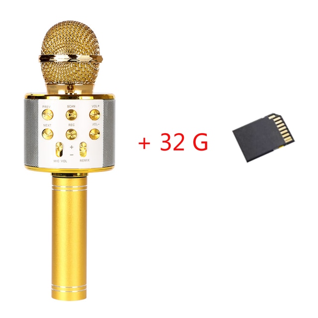 Wireless karaoke microphone Original Bluetooth Micro 3D bass Home KTV For Music Player Singing microfono Mic microphone for sing: gold mic add 32G
