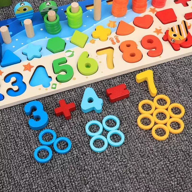 Educational Wooden Toys Children Busy Board Math Fishing Children's Wooden Preschool Montessori Toy Counting Geometry