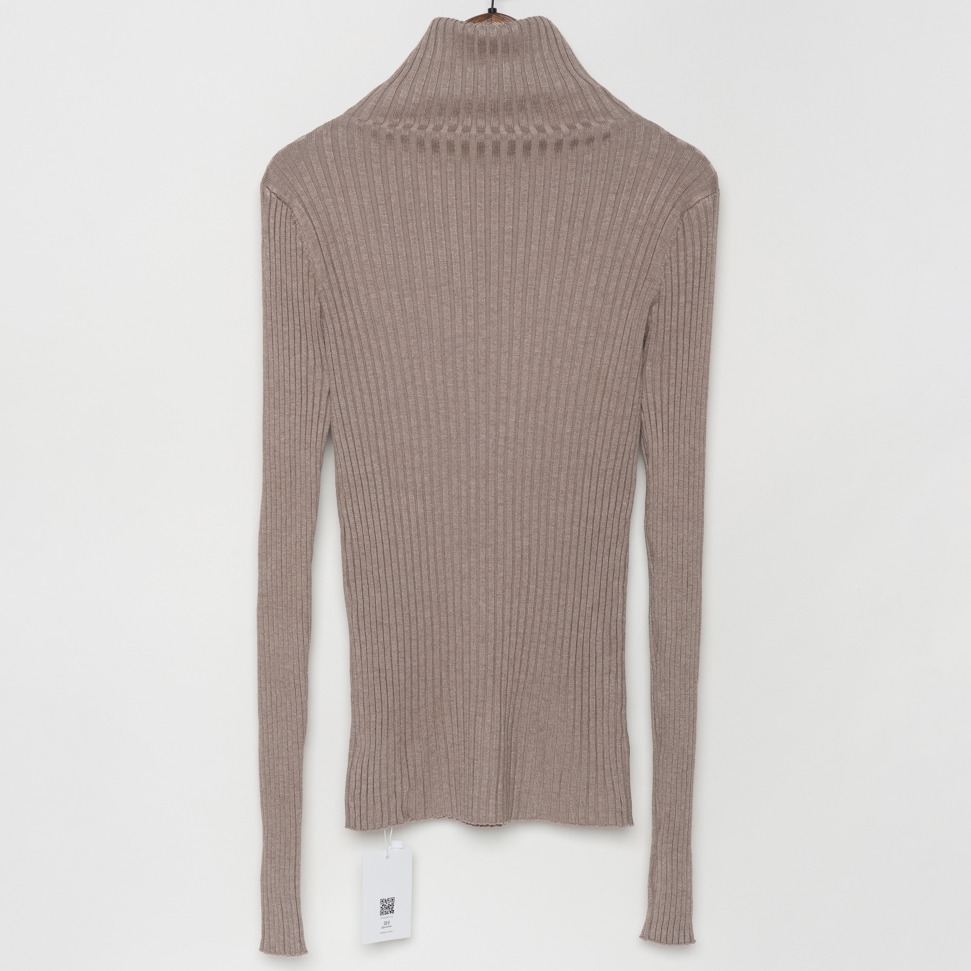 Ribbed Turtleneck Sweater Knitted Tops Women High Neck Pullovers With Thumb Hole Fall Winter Jumper: Camel Marl