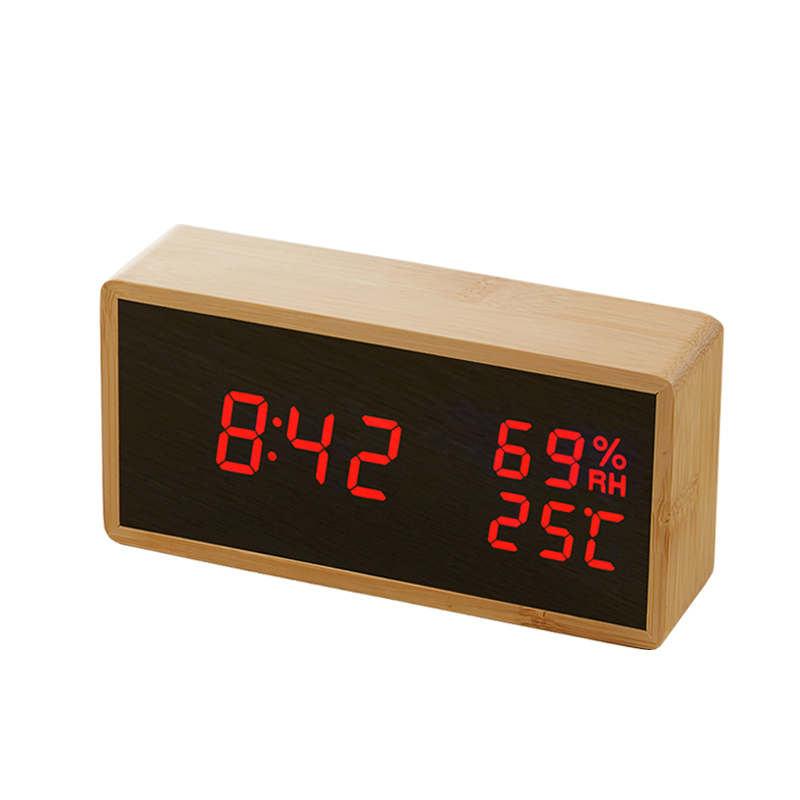 Modern Sound Control LED Alarm Clock Wooden Watch Despertador Temperature Humidity Electronic Desktop Digital Table Clocks: Red LED Alarm Clock