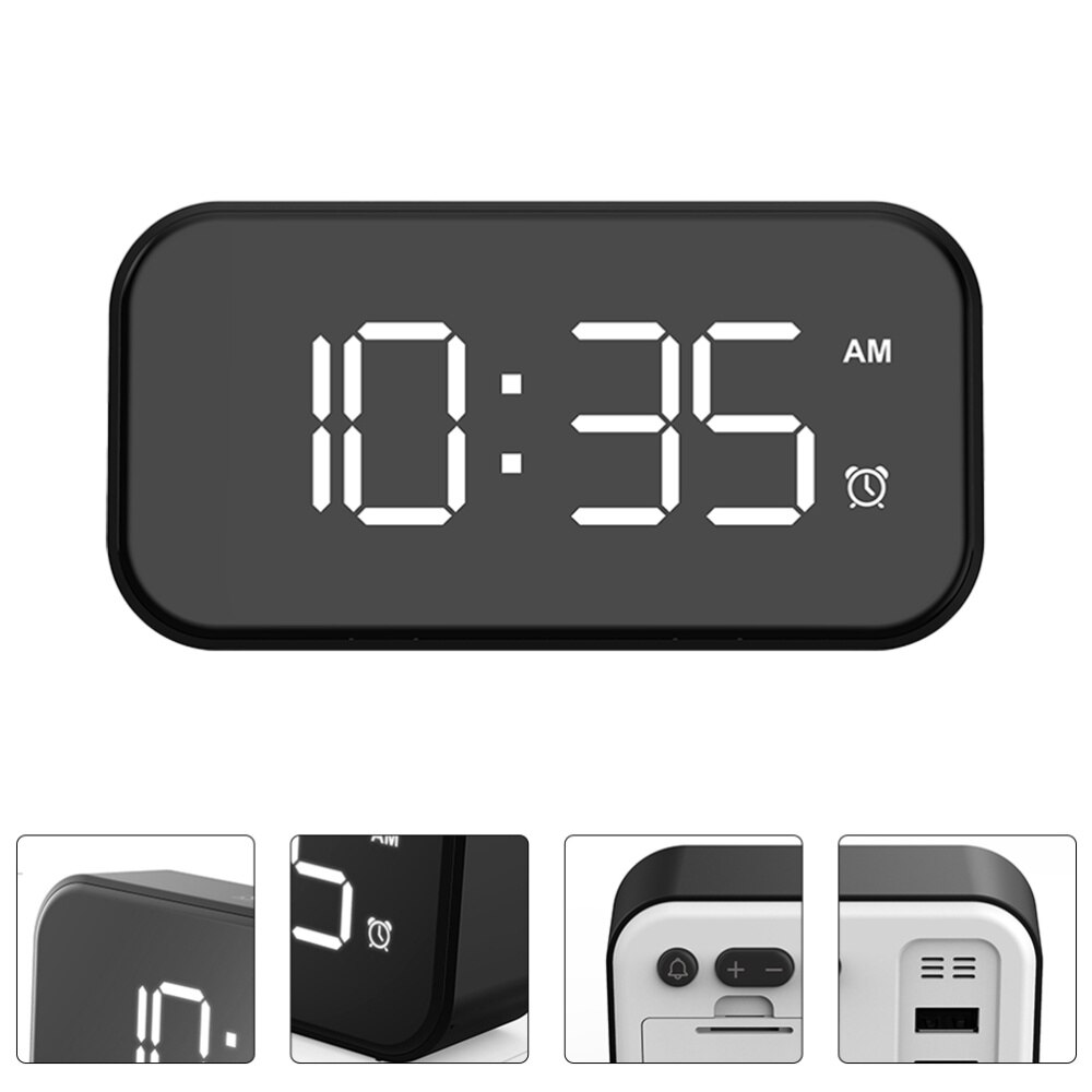 LED Digital Alarm Clock Snooze Dimmer Mirror Surface Clock Without Battery: Default Title