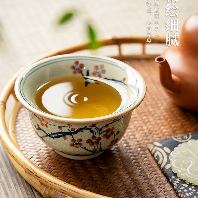 Hand Painted Cup Chinese Antique Plum Pottery Cups Ancients Tea Cup Set Teaware Ceramic Opening Mugs For Tea Ceremony