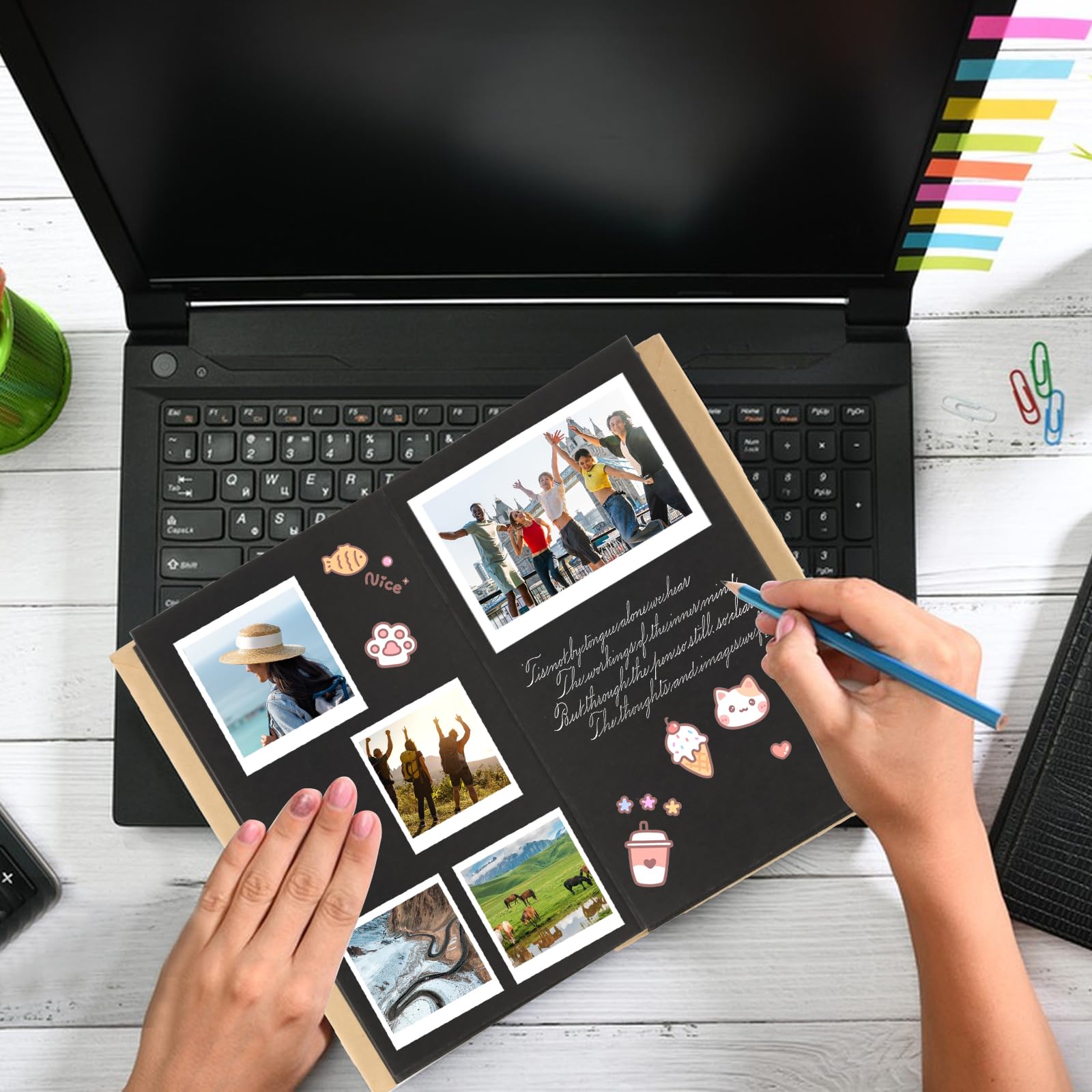 Álbum de fotos negro DIY de 17,5x11,5 cm: álbum de recortes para bodas, cumpleaños y recuerdos