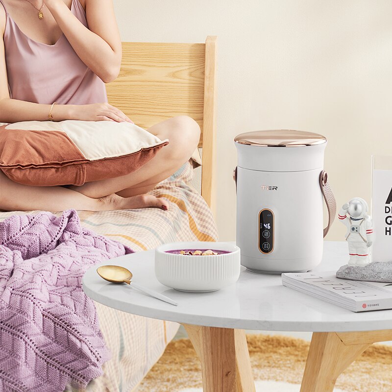 ZK30 Electric Stew Pot Slow Cooker Tea Maker Portable Pot Prridge Soup Maker with Appointment For Home Travel 600ml: white / UK